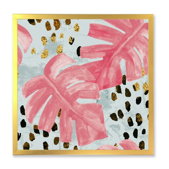 Designart 'Rough Brush Strokes Pink Colored Monstera II' Tropical Framed Art Print