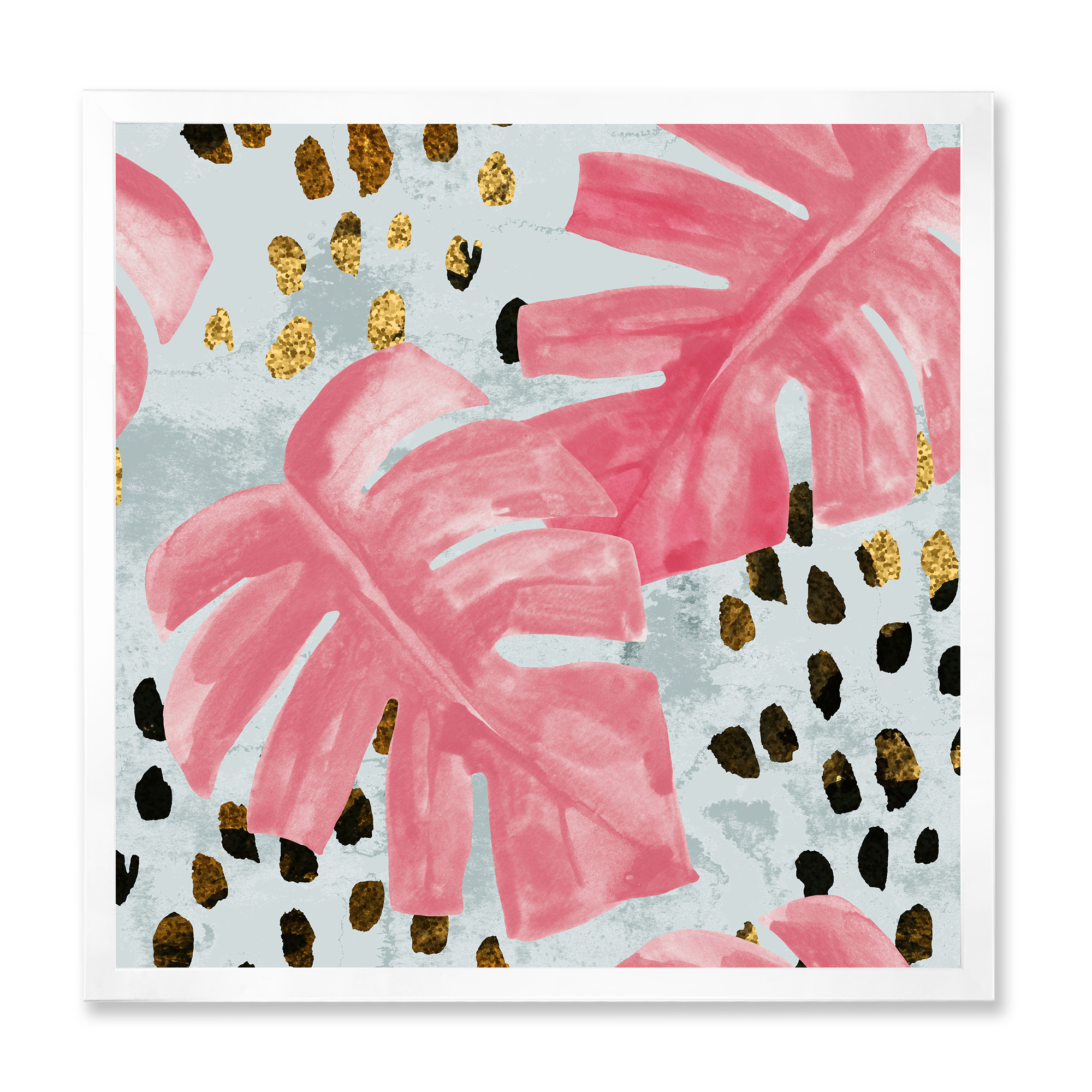 Designart 'Rough Brush Strokes Pink Colored Monstera II' Tropical Framed Art Print