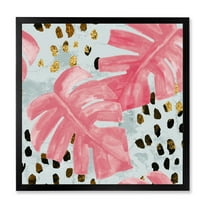 Designart 'Rough Brush Strokes Pink Colored Monstera II' Tropical Framed Art Print
