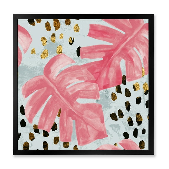 Designart 'Rough Brush Strokes Pink Colored Monstera II' Tropical Framed Art Print