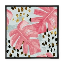 Designart 'Rough Brush Strokes Pink Colored Monstera II' Tropical Framed Canvas Wall Art Print
