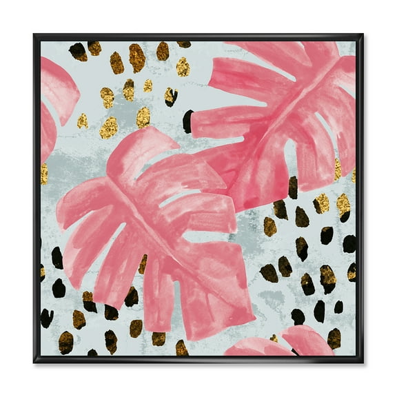 Designart 'Rough Brush Strokes Pink Colored Monstera II' Tropical Framed Canvas Wall Art Print