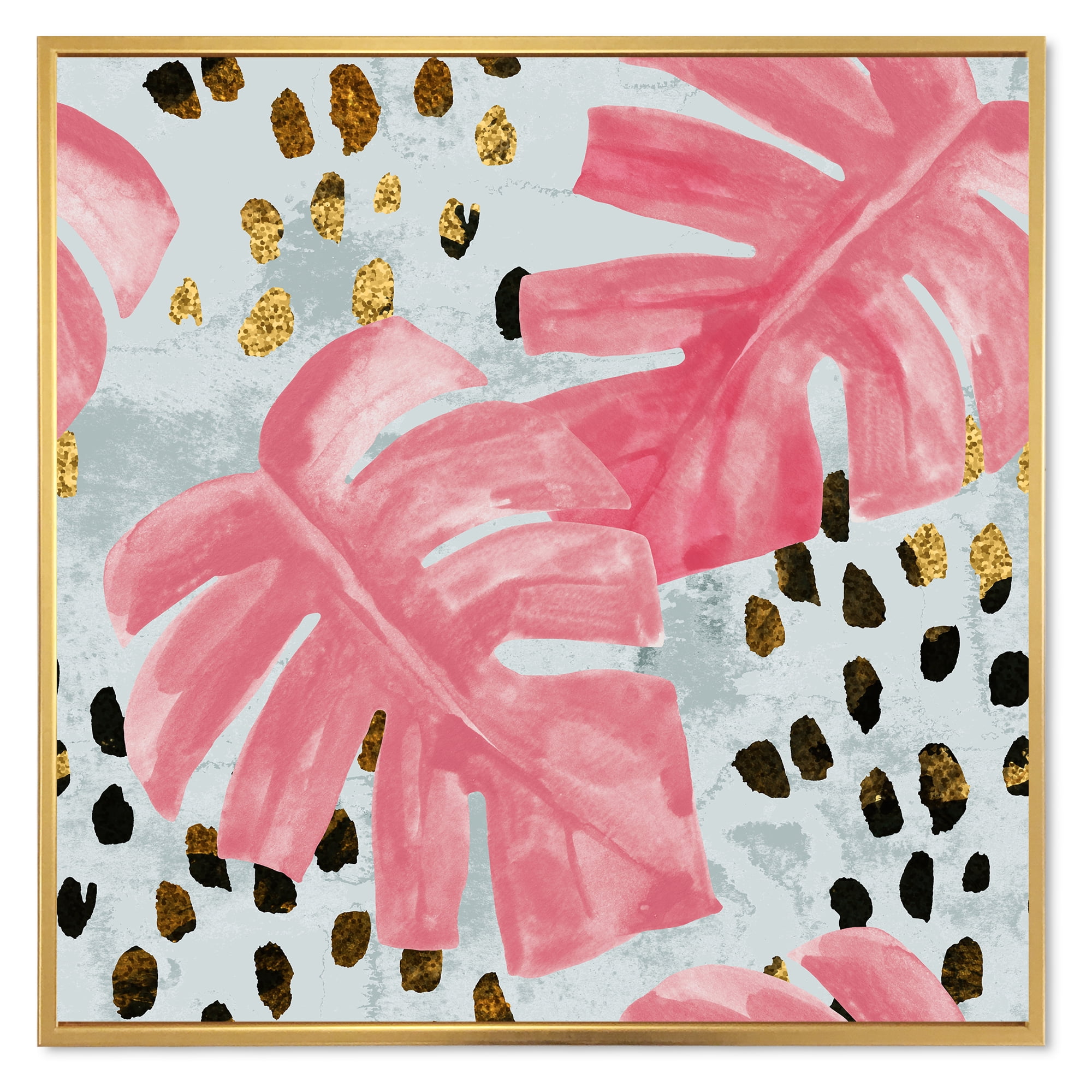 Designart 'Rough Brush Strokes Pink Colored Monstera II' Tropical Framed Canvas Wall Art Print