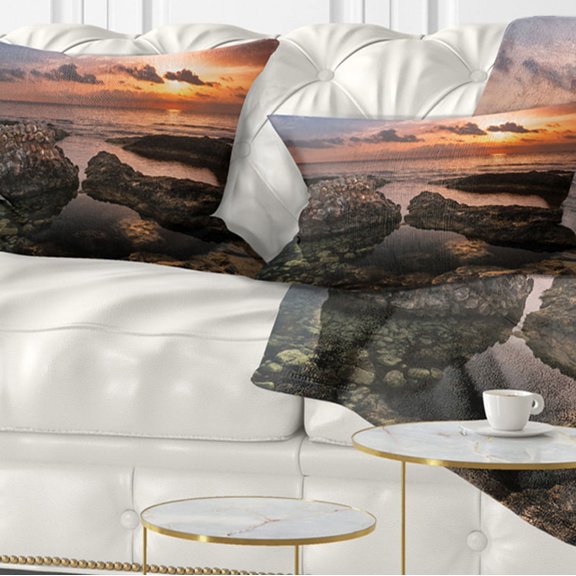 Designart Rough Coast with Ancient Ruins - Oversized Beach Throw Pillow - 12x20