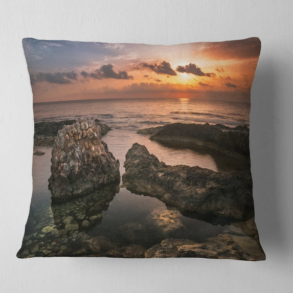 Designart Rough Coast with Ancient Ruins - Oversized Beach Throw Pillow - 16x16