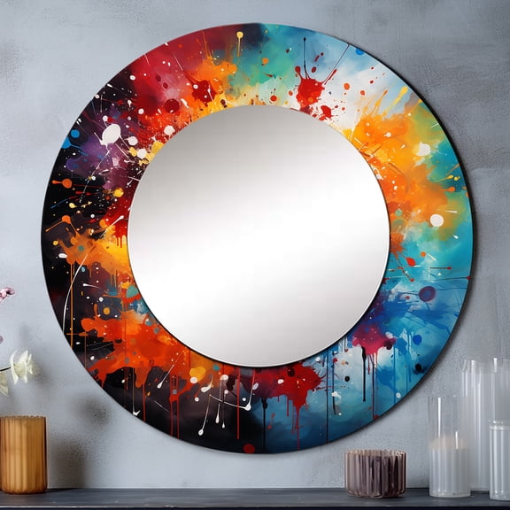 Designart "Roulette at the Royale Casino V" Casino & Games Rund Mirror For Wall Decor - Large Brown Round Print Mirror - Round Modern Mirror 29" x 29" Inch - Wall Mounted Round Large Mirror