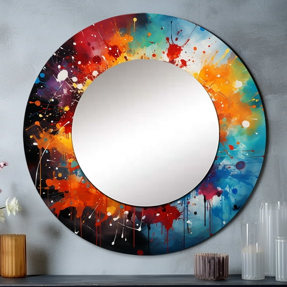 Designart "Roulette at the Royale Casino V" Casino & Games Rund Mirror For Wall Decor - Large Brown Round Print Mirror - Round Modern Mirror 36" x 36" Inch - Wall Mounted Round Large Mirror