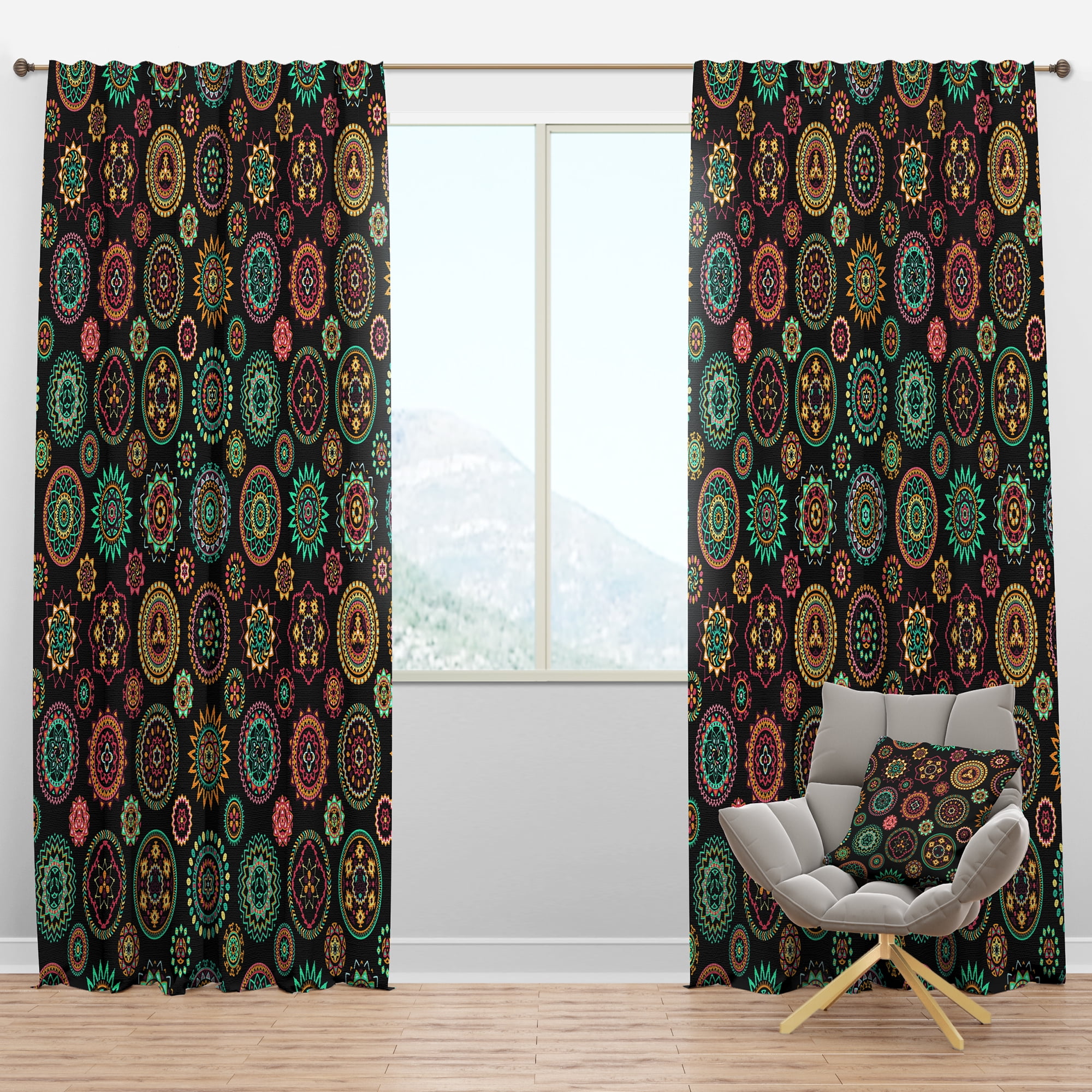 Designart 'Round Ethnic Decorative Geometric Elements' Bohemian & Eclectic Blackout Curtain Panel