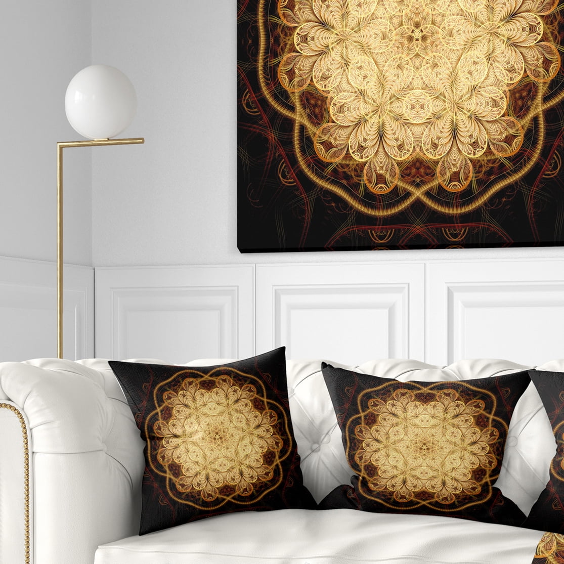 Designart Rounded Brown Fractal Flower - Floral Throw Pillow - 16x16