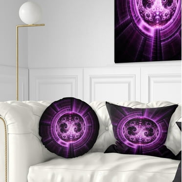 Designart Rounded Purple Glowing Fractal Flower - Abstract Throw Pillow - 12x20