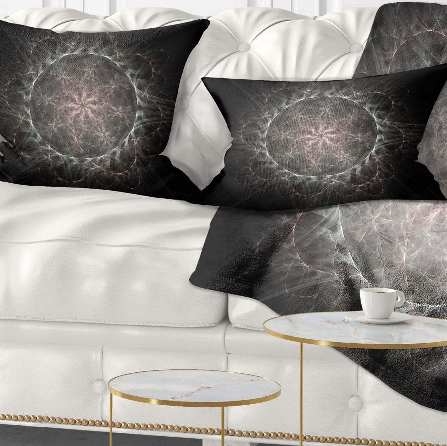 Designart Rounded Silver Glowing Fractal Flower - Floral Throw Pillow - 12x20