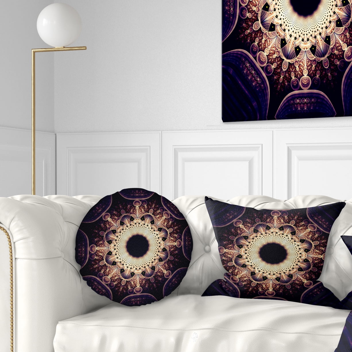 Designart Rounded Symmetrical Yellow Fractal Flower - Floral Throw Pillow - 12x20