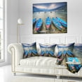 thumbnail image 1 of Designart Row of Blue Boats in Pokhara Lake - Boat Throw Pillow - 18x18, 1 of 1