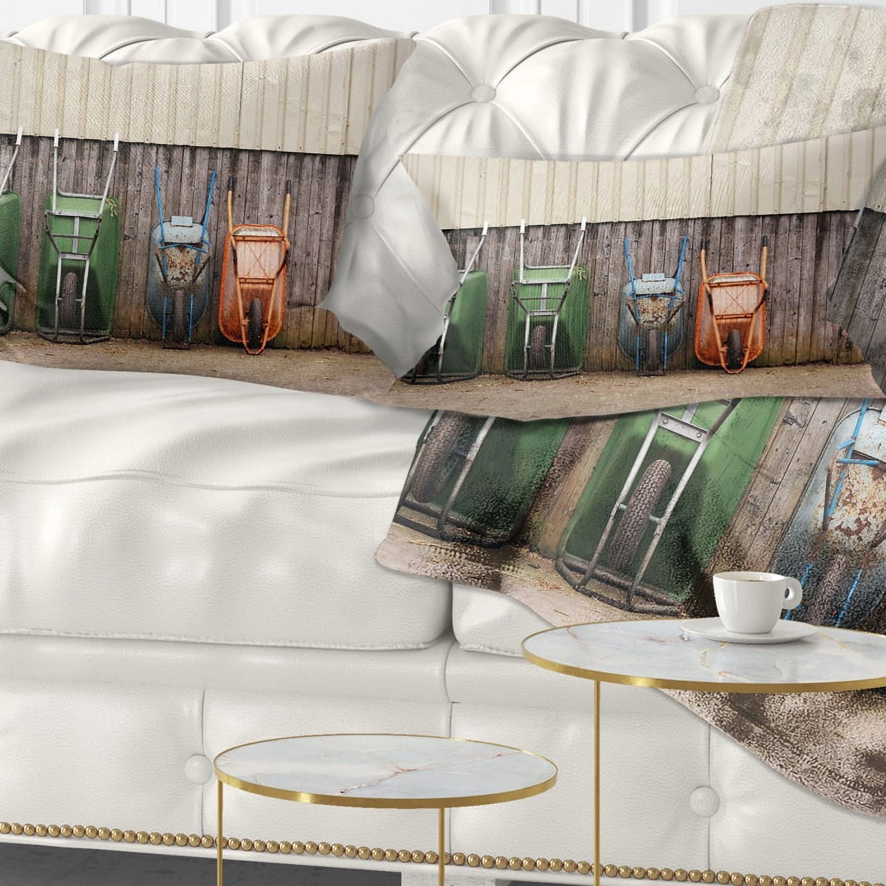 Designart Row of Wheelbarrows - Landscape Photo Throw Pillow - 12x20