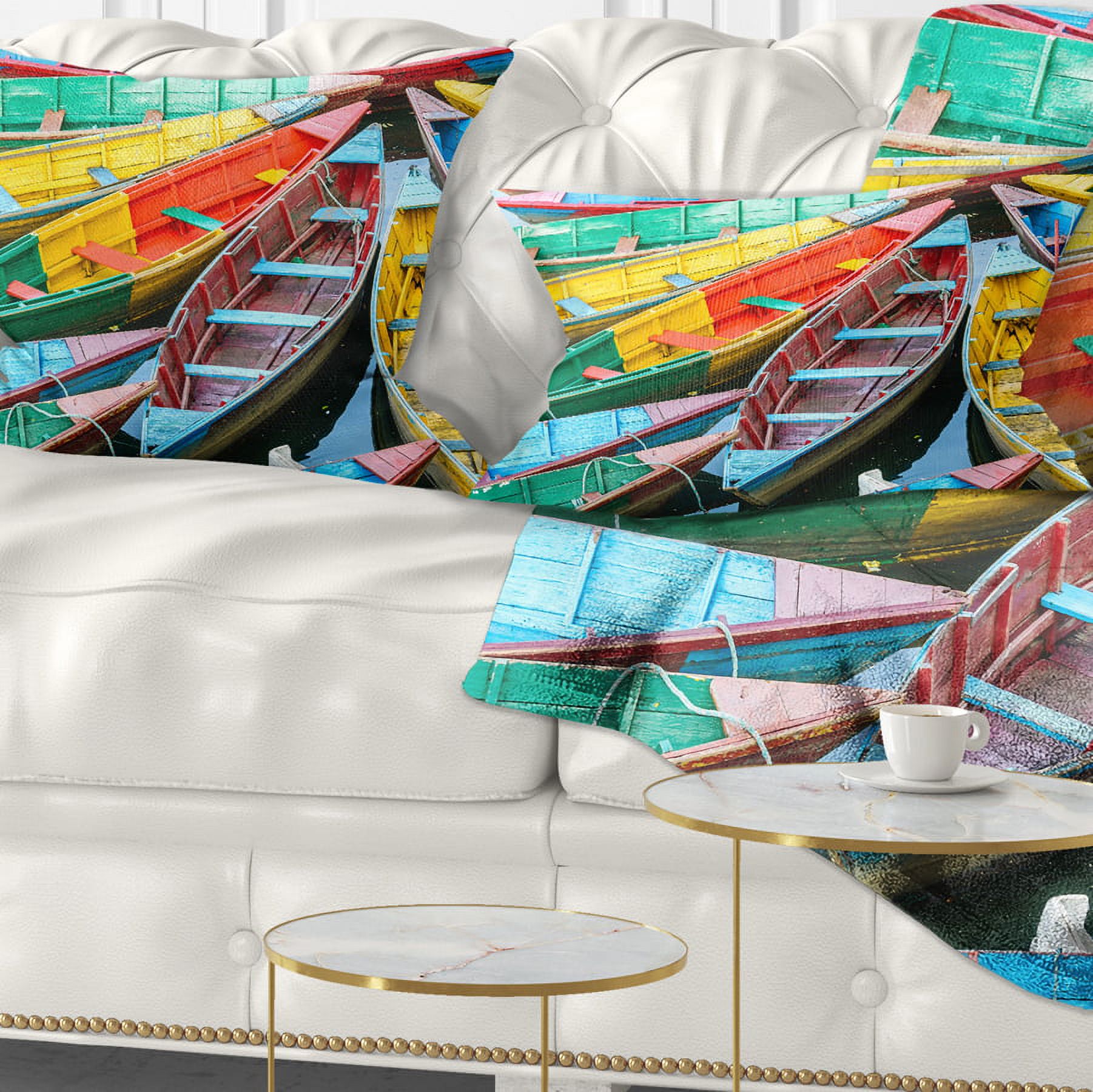 Designart Rowing Boats on the Lake in Pokhara - Boat Throw Pillow - 12x20