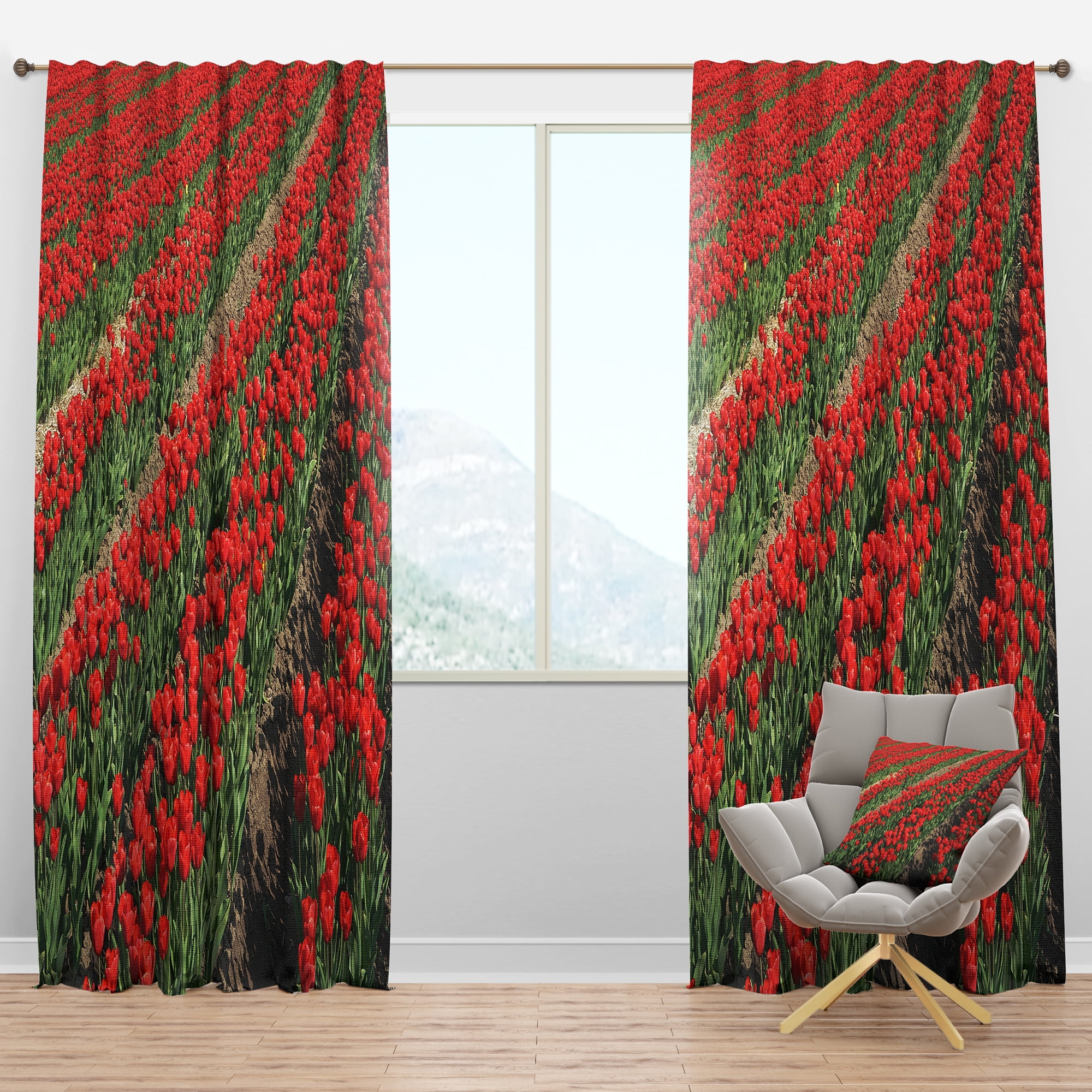 Designart 'Rows of Red Tulip Flowers' Floral Blackout Curtain Panel
