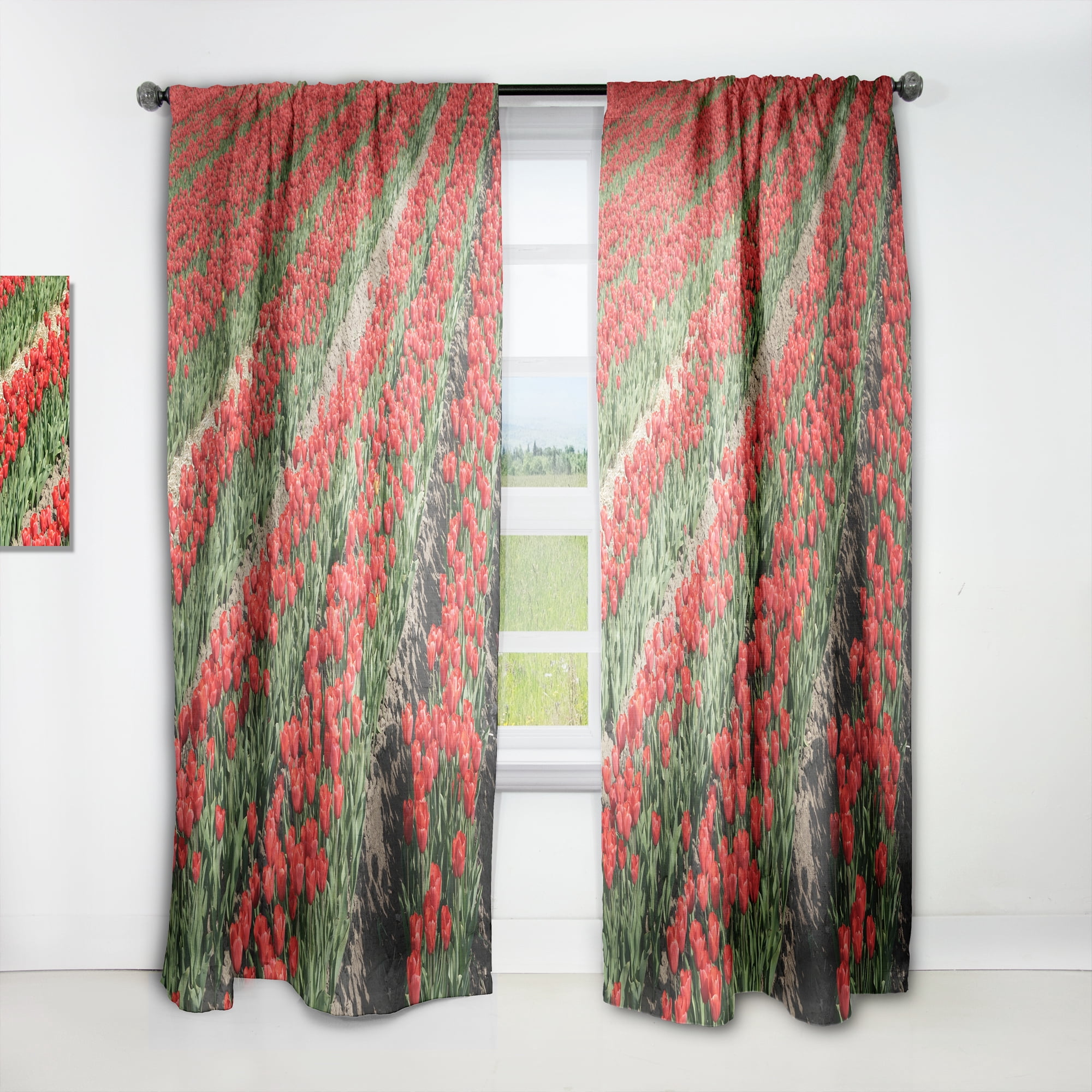 Designart 'Rows of Red Tulip Flowers' Floral Curtain Panel