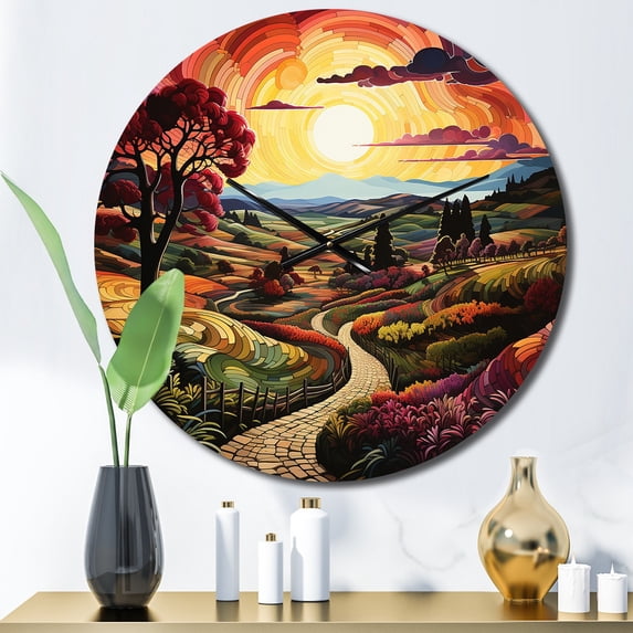 Designart "Rows of Ruby in Green and Purple Vineyard II" Farmhouse Oversized Wall Clock