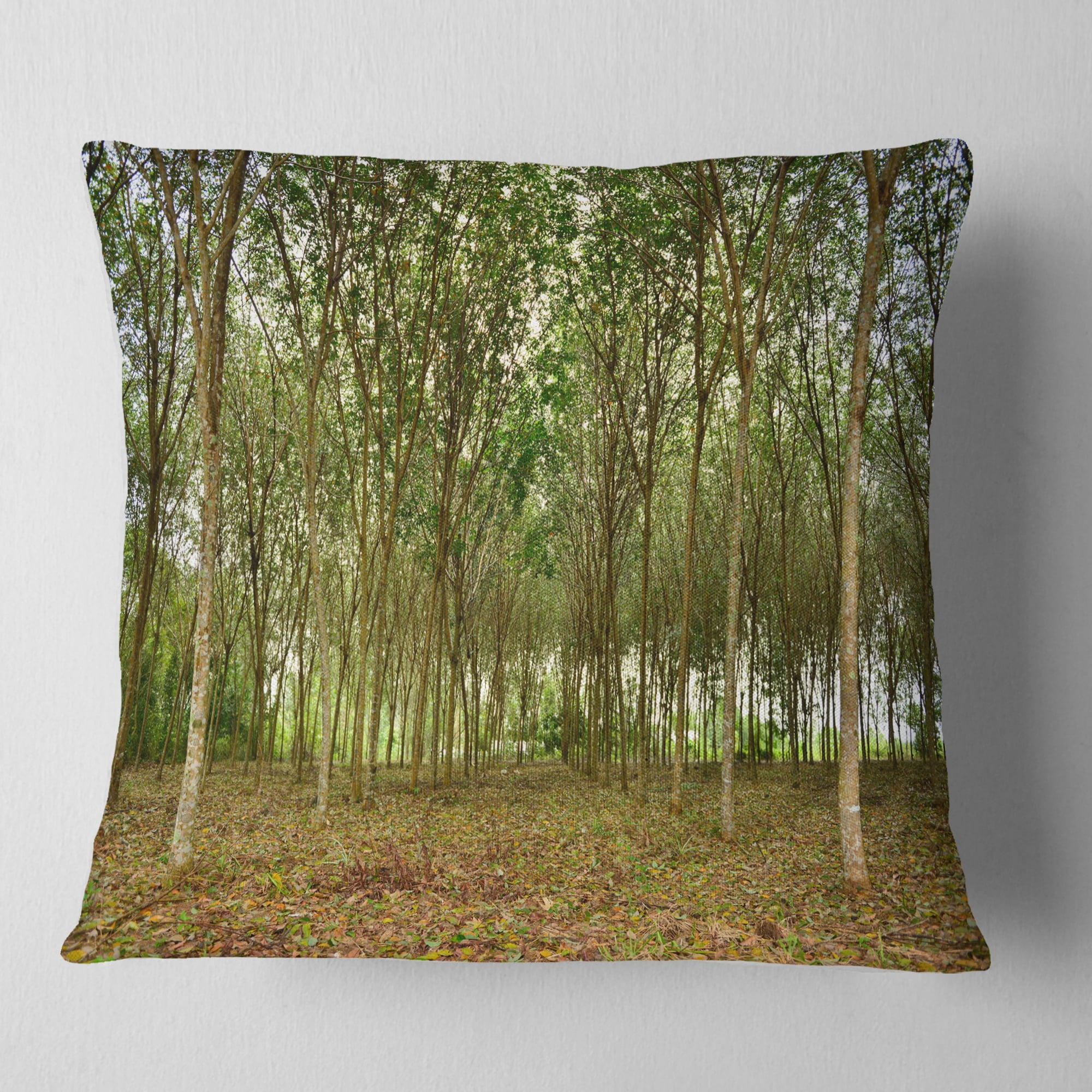 Designart Rubber Tree Plantation during Midday - Landscape Printed Throw Pillow - 16x16