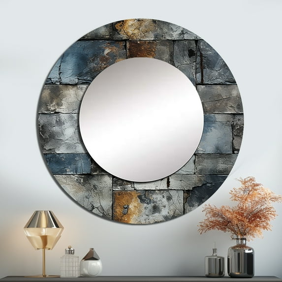 Designart "Rugged Concrete Illusion Art" Graphic Print Rund Mirror For Wall Decor - Large Grey Round Printed Mirror -Modern Round Living Room Mirror - 23" x 23"