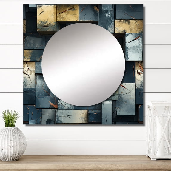 Designart "Rugged Concrete Illusion Art I" 0 Square Mirror For Wall Decor - Large Grey Square Mirror Printed Wall Decor - Modern Square Living Room Mirror