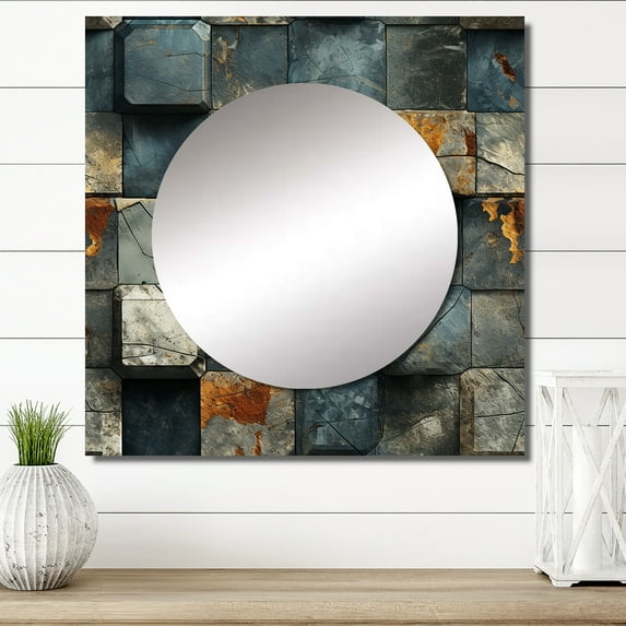 Designart "Rugged Concrete Illusion Art II" 0 Grey Large Square Mirror - Square Bedroom Mirror Printed Wall Decor - Modern Square Printed Wall Mirror Art