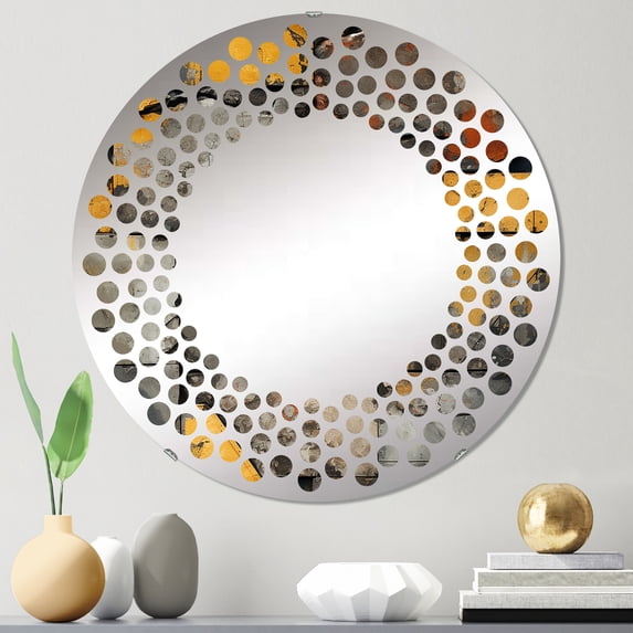 Designart "Rugged Concrete Illusion Art III" Brick Polka Dot Round Wall Mirror - Oval Printed Decorative Mirror - Multiple Color Options