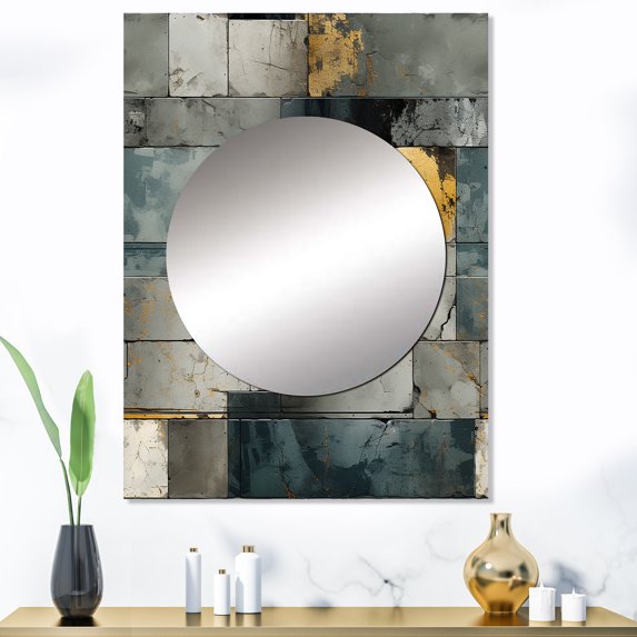 Designart "Rugged Concretellusion Art II" Graphic Print Mirror Wall Decor - Modern Grey Abstract Large Mirror For Wall Art Decor - 40" x 30" Inch
