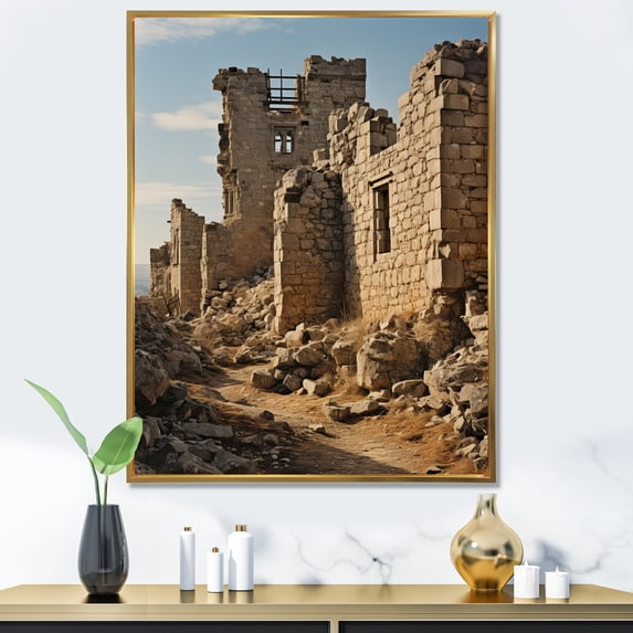 Designart "Ruins Weathered Castles Ancient art painting" Cityscapes Floater Framed Canvas Print