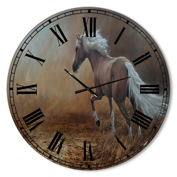 Designart 'Running Brown Horse' Large Cottage Wall Clock