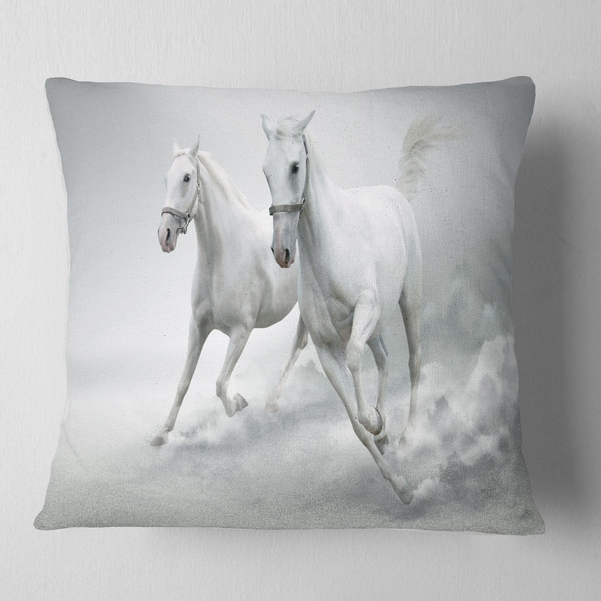Designart Running White Horses - Animal Throw Pillow - 18x18