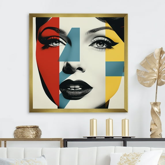 Designart "Runway Woman in Pop Art" Animals Framed Wall Art Decor - Modern Red Raven Hallway Framed Wall Art Decor