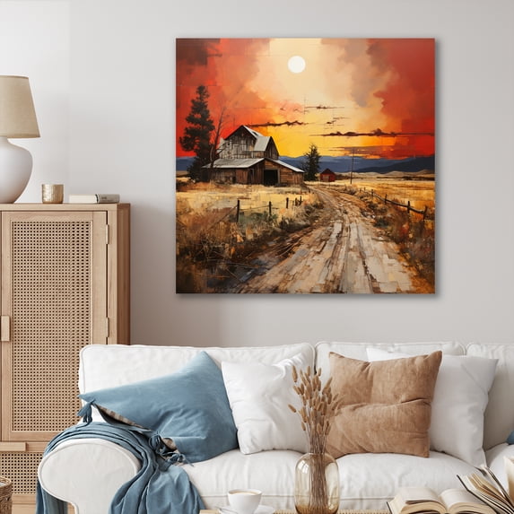 Designart "Rural Barns in Dot Art I" Countryside Canvas Wall Art