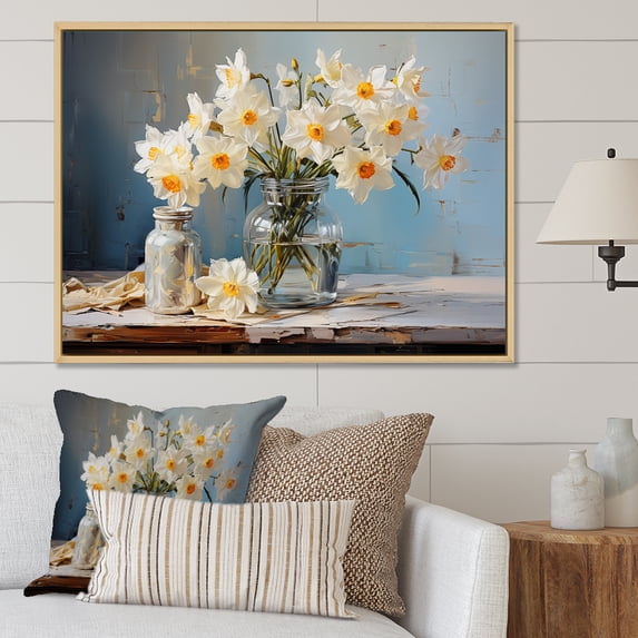 Designart "Rural Daffodil Still Life" Daffodils Floater Framed Wall Decor