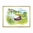 thumbnail image 1 of Designart 'Rural Green Landscape With Boat In Lake' Lake House Framed Canvas Wall Art Print, 1 of 5