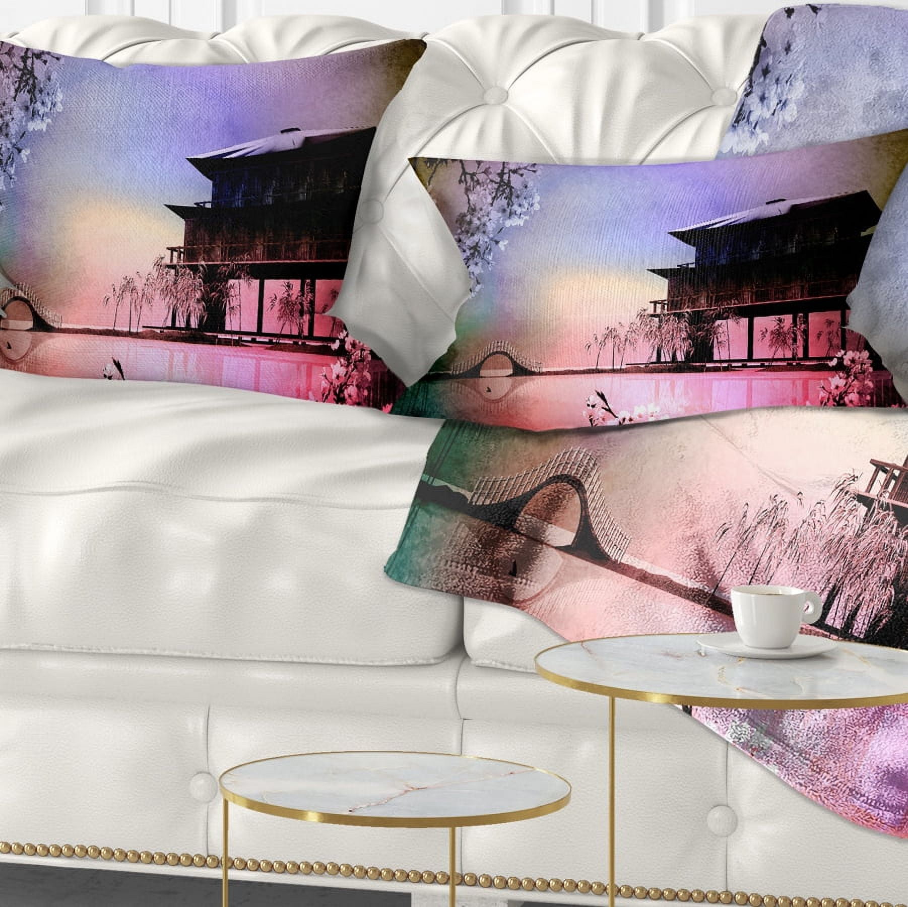 Designart Rural Landscape with Flowers - Landscape Painting Throw Pillow - 12x20