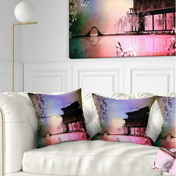 Designart Rural Landscape with Flowers - Landscape Painting Throw Pillow - 18x18