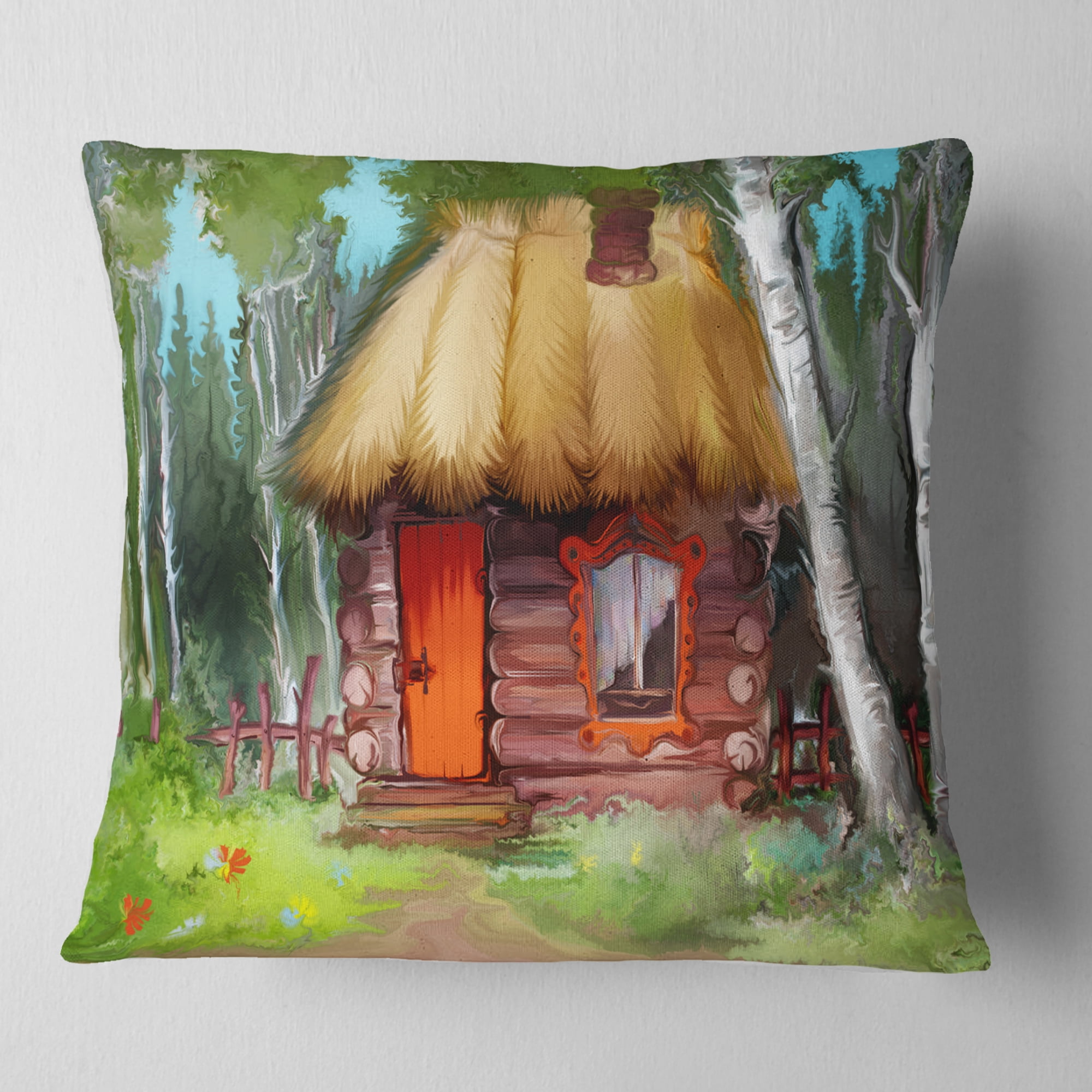 Designart Rural Landscape with House - Landscape Printed Throw Pillow - 18x18