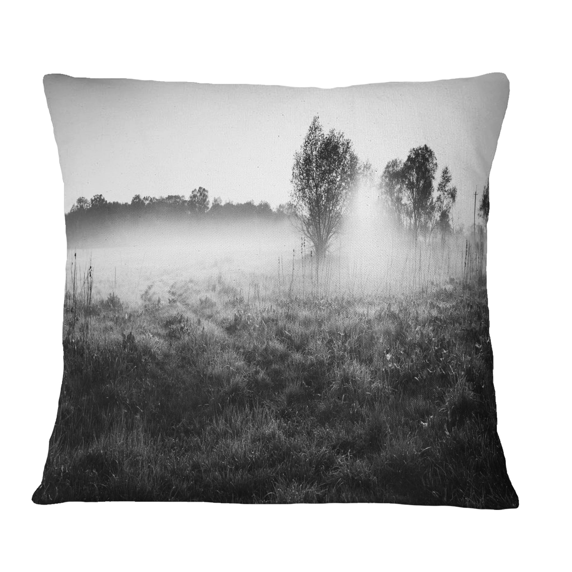 Designart Rural Meadow in Mist - Landscape Printed Throw Pillow - 16x16