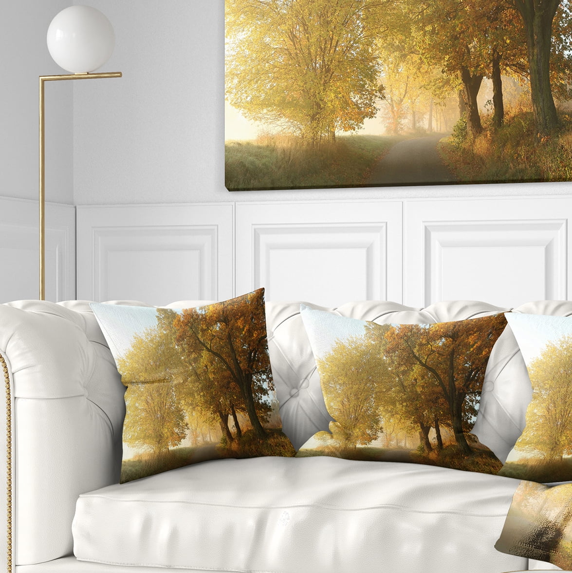 Designart Rural Road Under Green Trees - Landscape Photography Throw Pillow - 16x16