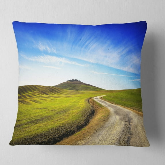 Designart Rural Road and Olive Trees Uphill - Landscape Printed Throw Pillow - 18x18