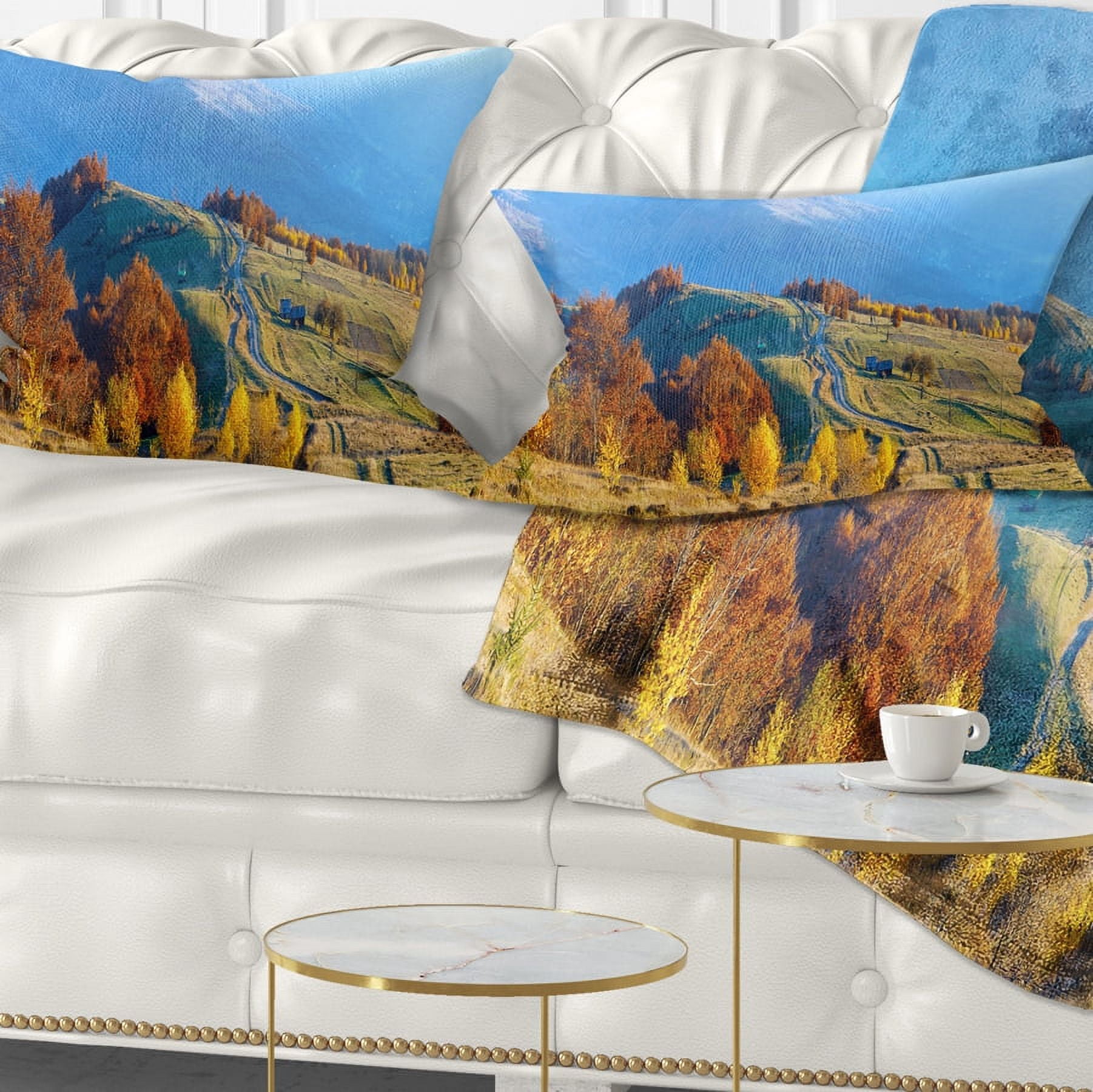 Designart Rural Road on Autumn Mountains - Landscape Printed Throw Pillow - 12x20