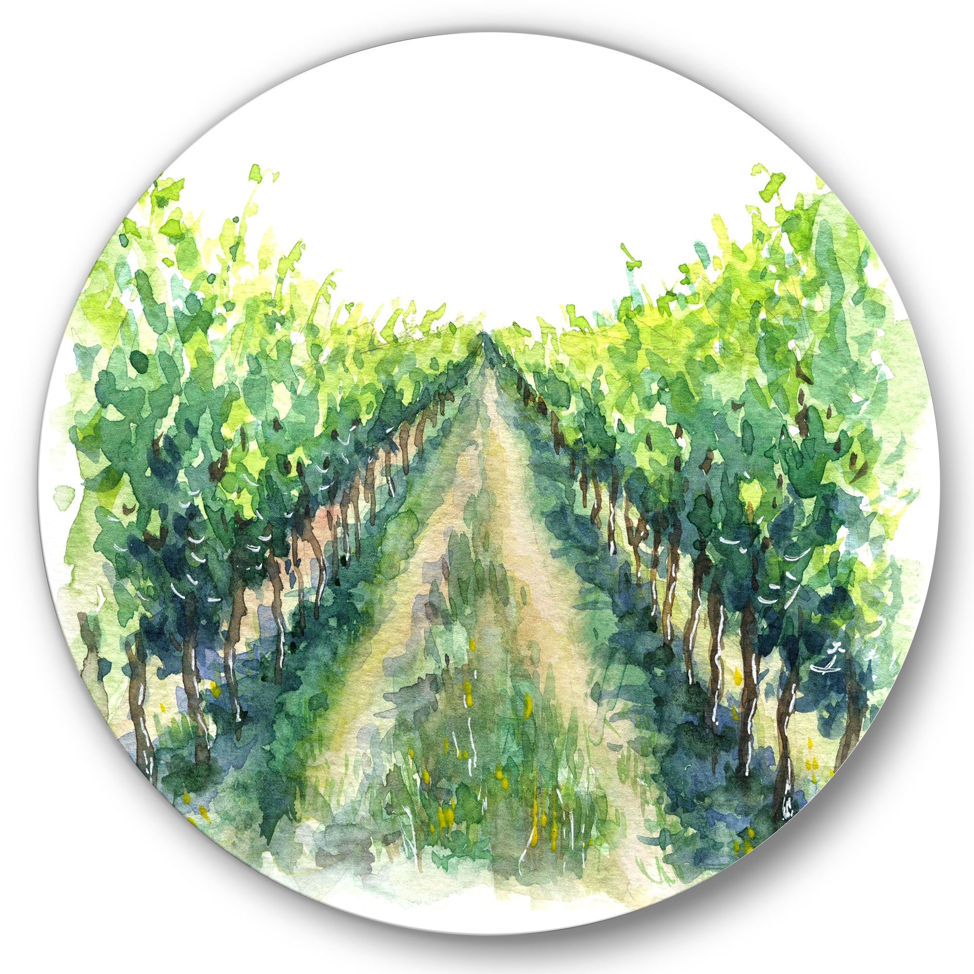 Designart 'Rural Scene Vineyard Path' Traditional Circle Metal Wall Art 36x36 - Disc of 36