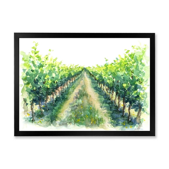 Designart 'Rural Scene Vineyard Path' Traditional Framed Art Print