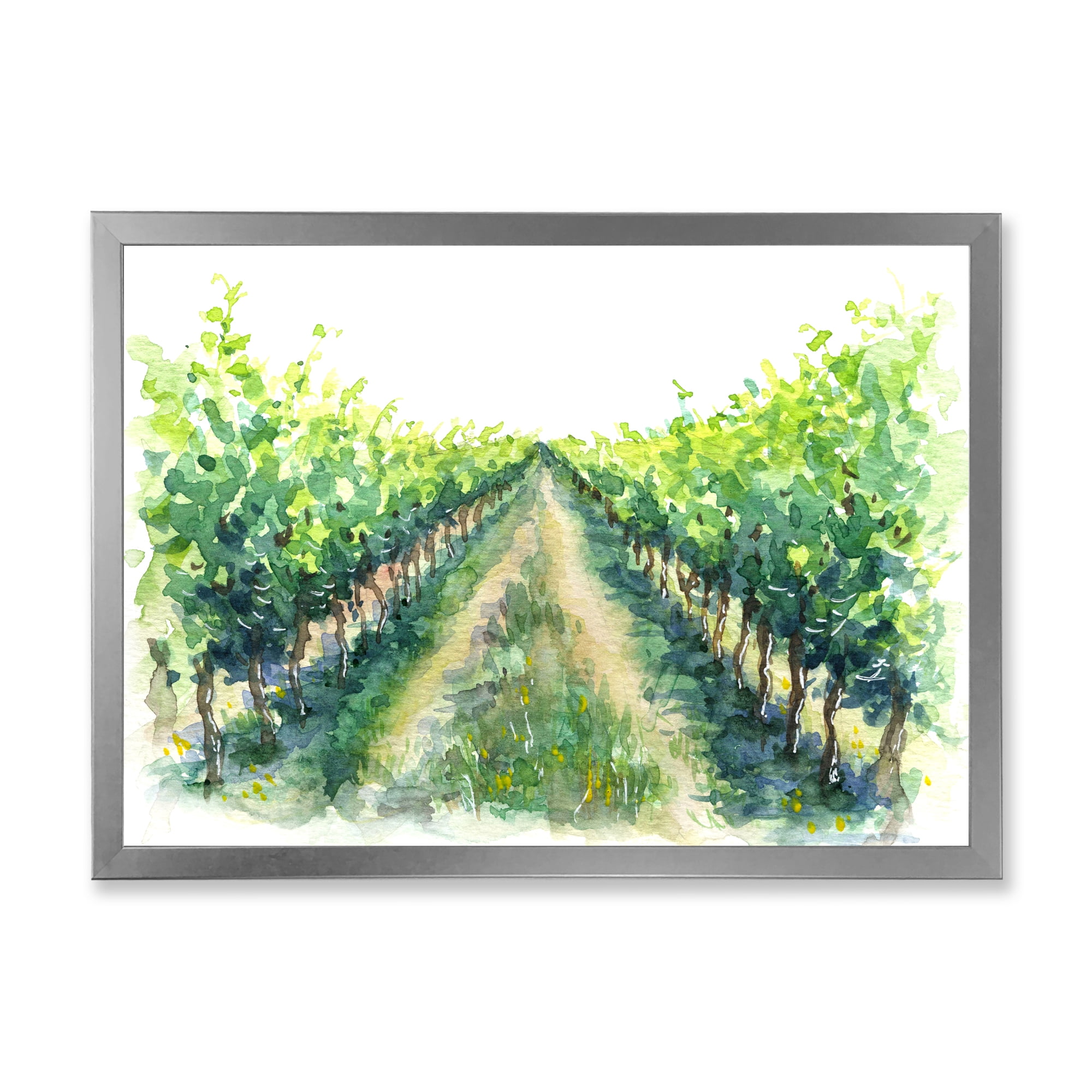 Designart 'Rural Scene Vineyard Path' Traditional Framed Art Print