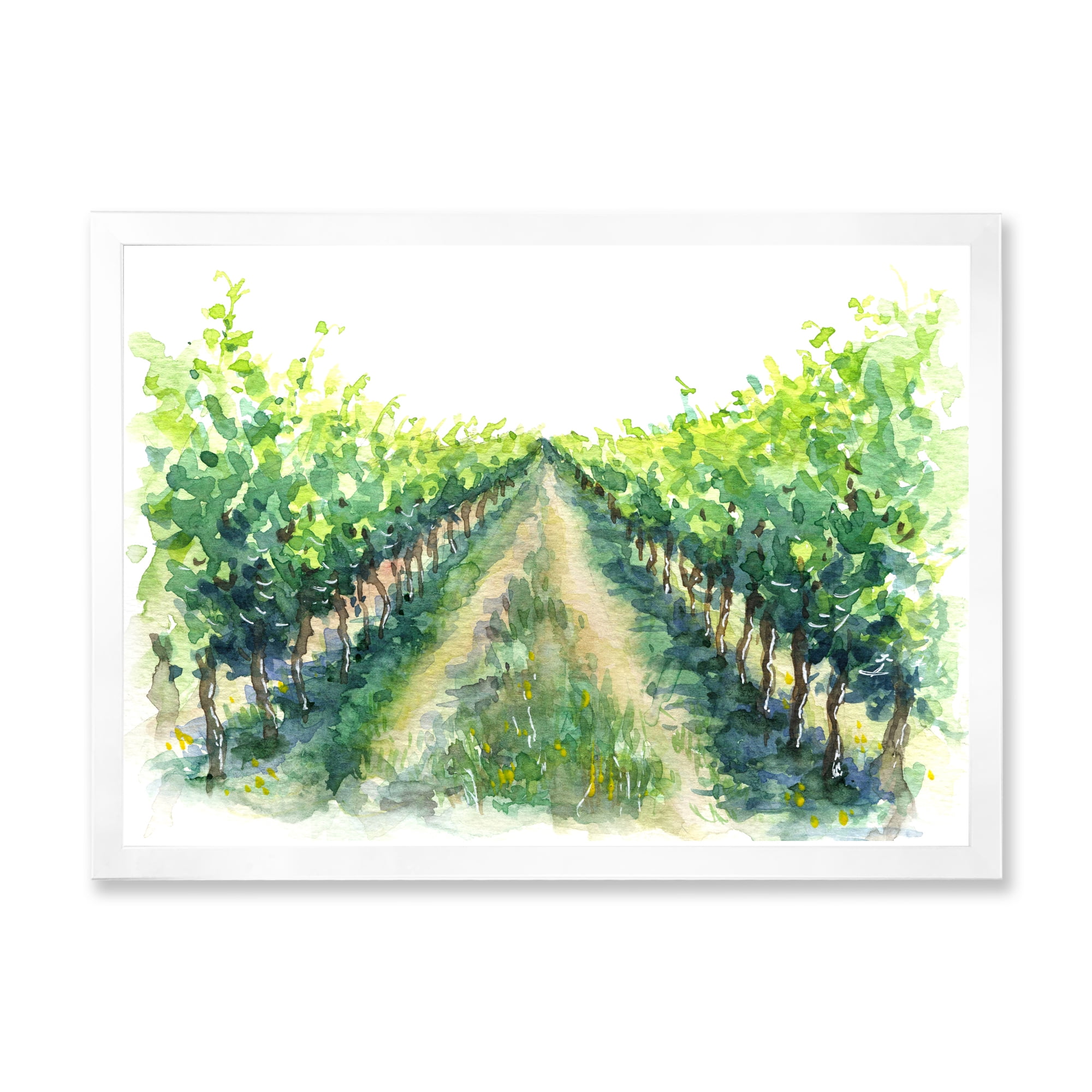 Designart 'Rural Scene Vineyard Path' Traditional Framed Art Print