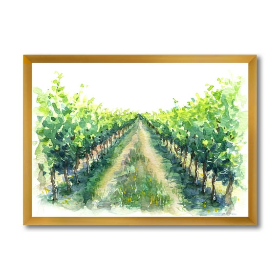 Designart 'Rural Scene Vineyard Path' Traditional Framed Art Print