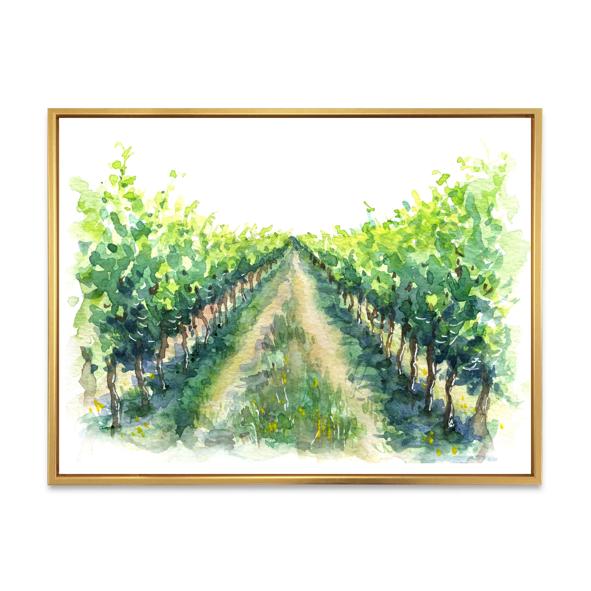 Designart 'Rural Scene Vineyard Path' Traditional Framed Canvas Wall Art Print