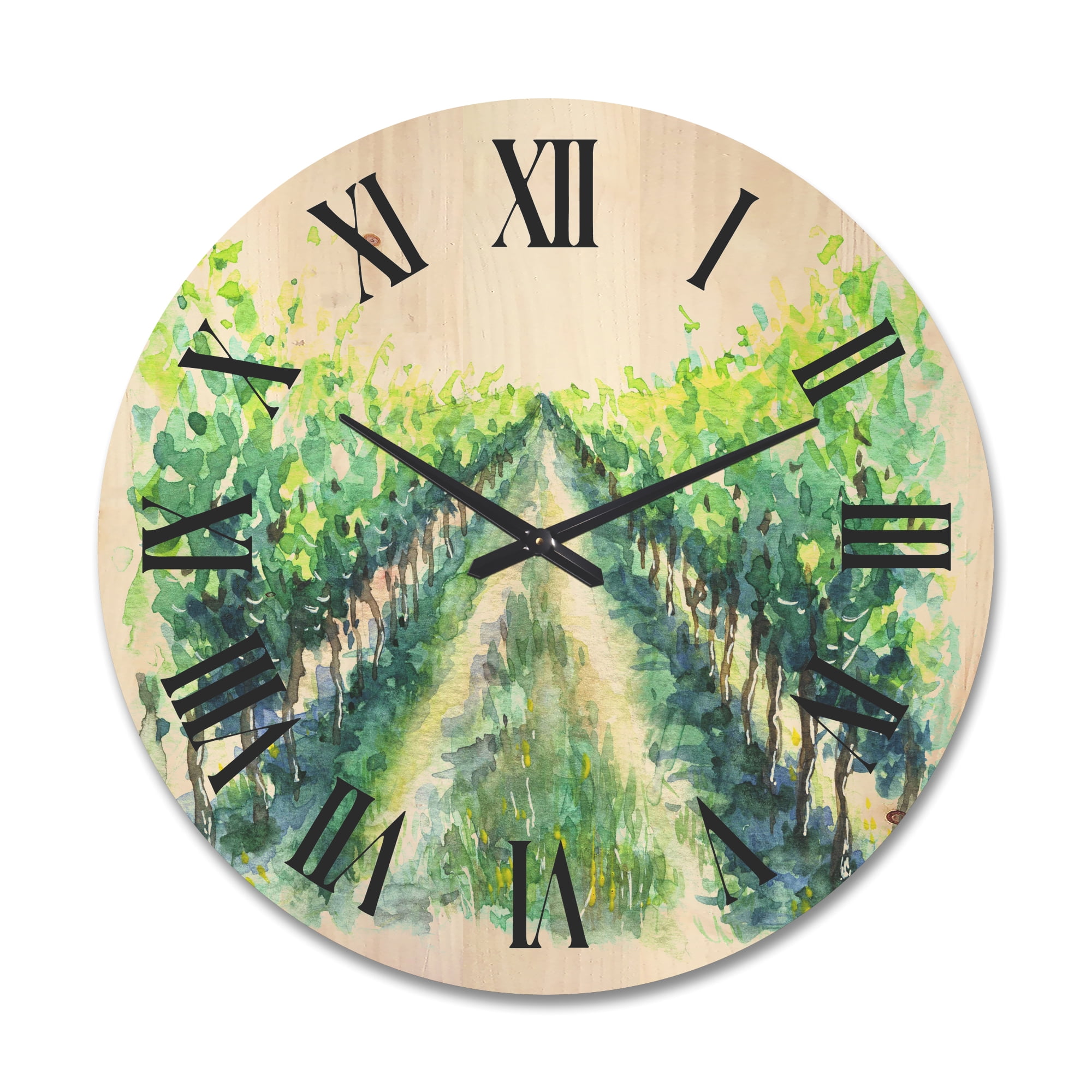 Designart 'Rural Scene Vineyard Path' Traditional Wood Wall Clock