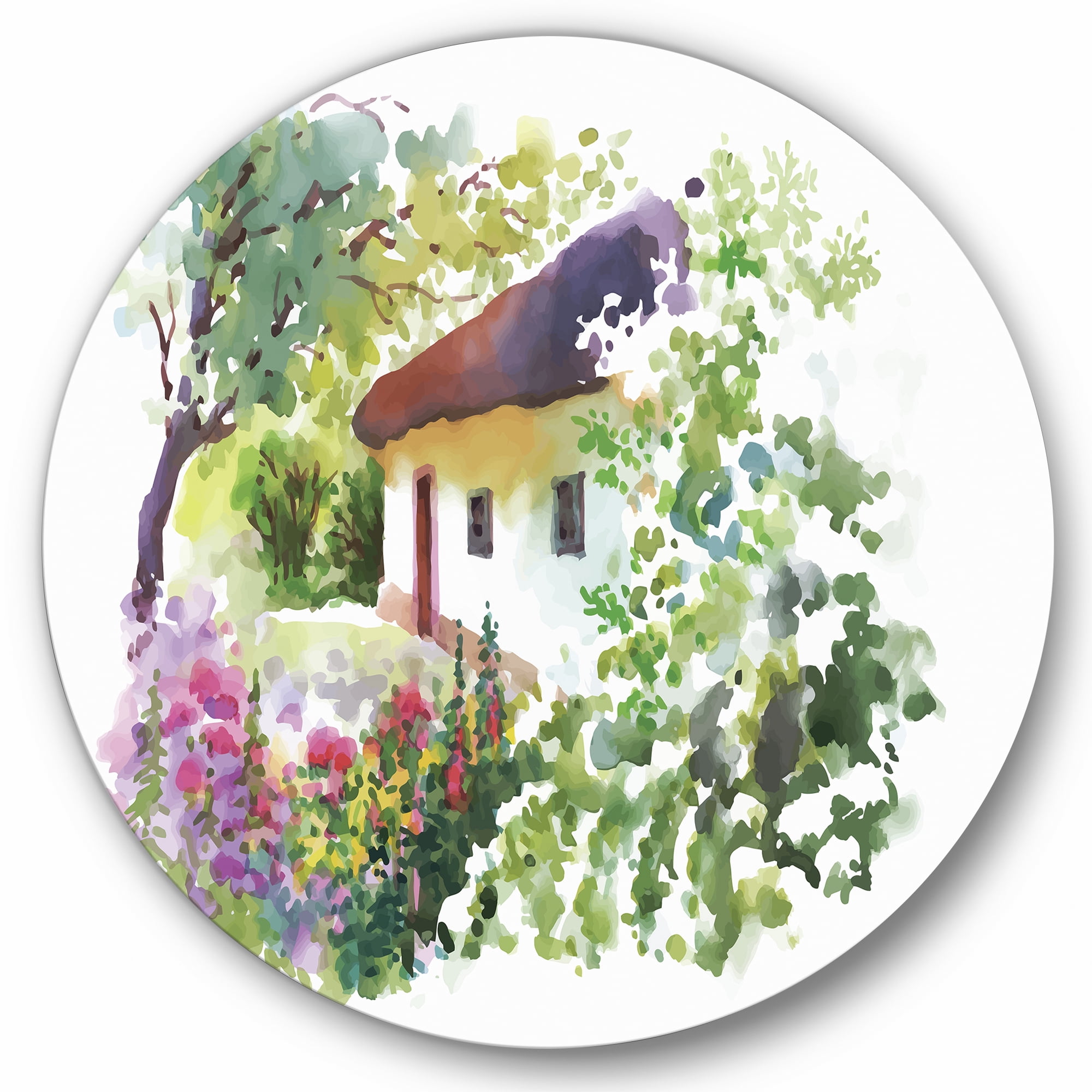 Designart 'Rural Village House On A Green Summer Day' Traditional Circle Metal Wall Art 11x11 - Disc of 11